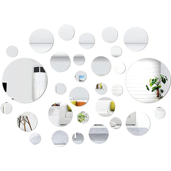 Stickers muraux 32pcs Géométrique Cercle Miroir Autocollant Maison Fond Décoration 3D Accessoires Stéréo Amovible Rond Mirr 230731