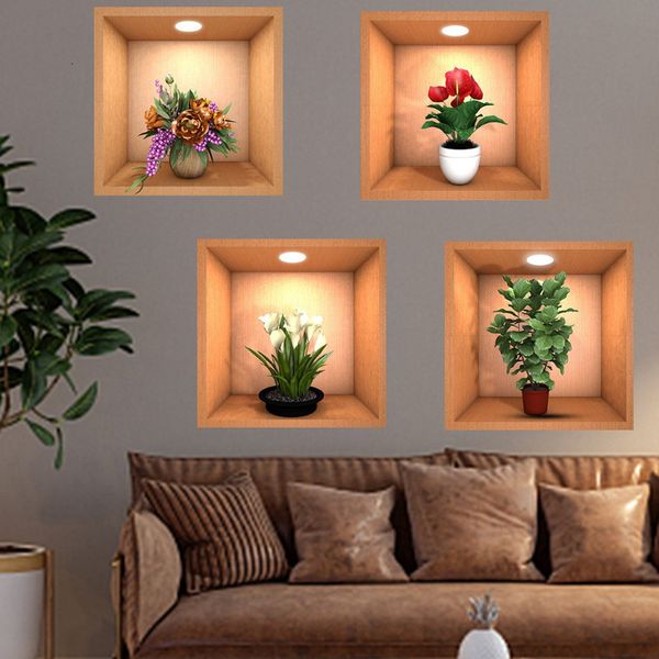 Stickers Muraux 34 Pcs Moderne Simple Décoration Autocollant Plante En Pot Illustration Décoratif PVC Givré Salon Décor 230615