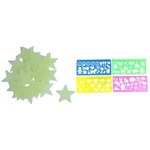 Pegatinas de pared 35 piezas Mini estrellas fosforescentes 4 plantillas de plástico regla de dibujo para estudiantes niños