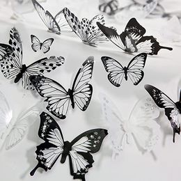 Muurstickers 36 STKS 3D Kleurrijke Kristallen Vlinder met Zelfklevende Art Decal Satijn Papier Vlinders Baby Kids Slaapkamer Home Decor 230531