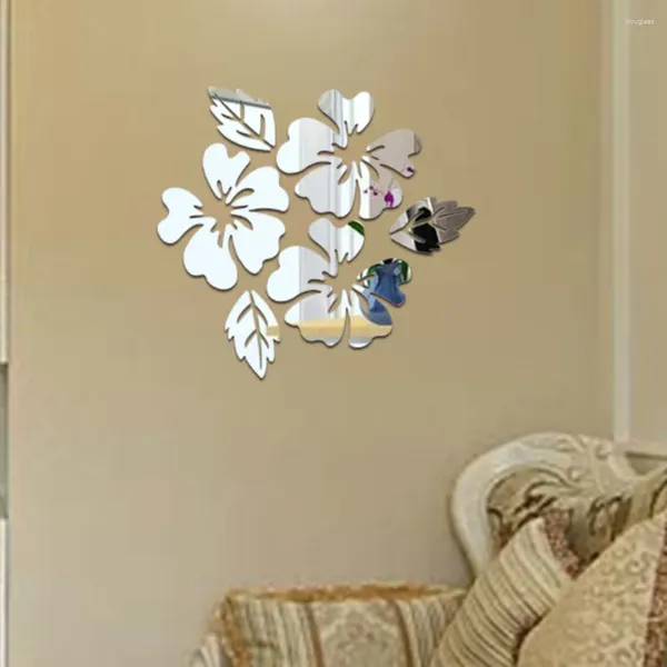 Pegatizas de pared 3D Efecto de espejo acrílico Lotus Tree Peony Sticker Decal Mural Mural Home Dormitorio TV Bondazing Decoración