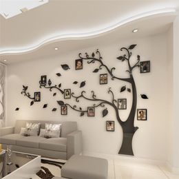 Wandstickers 3D Acryl Tree PO frame Crystal Mirror Paste op tv -achtergrond Diy Family Decor