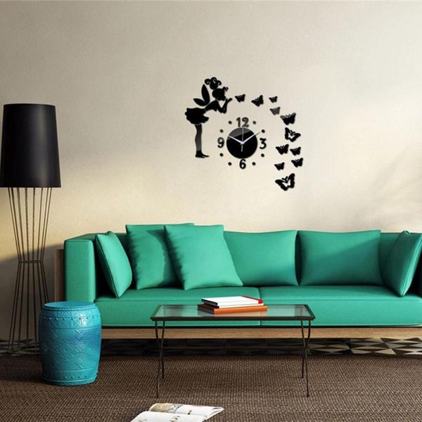 Stickers muraux 3D Art miroir papillon fée autocollant horloge bricolage chambre d'enfants décor à la maison LOTE88