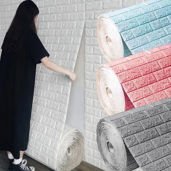 Pegatinas de pared 3D Paneles de patrón de ladrillo Papel tapiz DIY Impermeable para sala de estar Dormitorio Cocina Decoración de fondo 231009