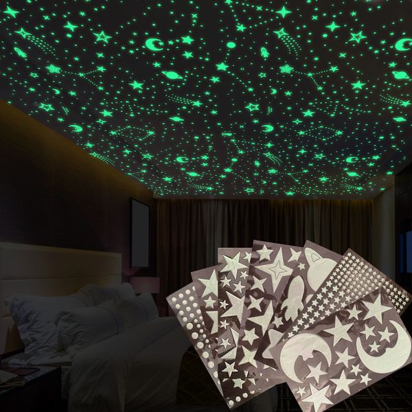 Pegatinas de pared Burbuja 3D Estrellas luminosas Puntos de luna para habitación de niños Dormitorio Decoración del hogar Brillan en la oscuridad Calcomanías combinadas de bricolaje 230822