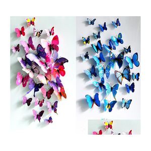 Muurstickers 3D vlinder wandsticker Simated Butterflies dubbele vleugel decor Art Decals Home Decoratie Drop levering Tuin Dhtdh
