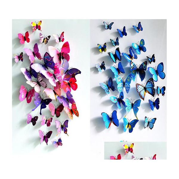 Stickers Muraux 3D Papillon Sticker Mural Papillons Simated Double Aile Décor Art Stickers Décoration De La Maison Drop Delivery Jardin Dhtdh