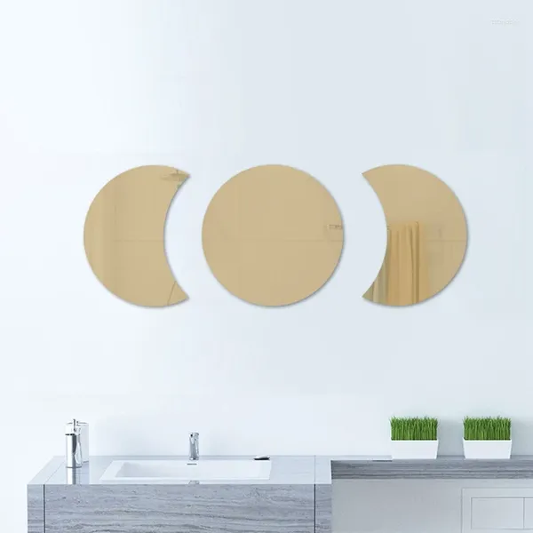 Autocollants muraux 3D Circle Moon Mirror Autocollant amovible Decal Acrylique Art Mural Decor Home Crescent Phase