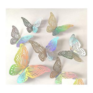 Pegatinas de pared Efecto 3D Mariposas de cristal Etiqueta Beautif Mariposa para la habitación de los niños Calcomanía Decoración del hogar Entrega de la gota Jardín Otien