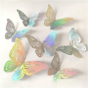 Autocollants muraux effet 3D papillons en cristal, autocollant mural beau papillon pour chambre d'enfants, décoration de la maison, livraison directe, maison Gard Dhk7P