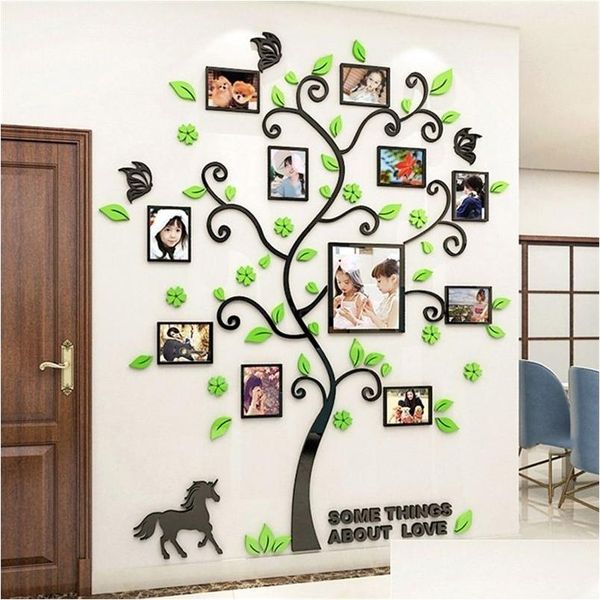 Pegatinas de pared 3D Familia Po Marco Árbol Etiqueta de la pared Diy Arte Calcomanías Acrílico Póster Sala de estar Dormitorio Decoración para el hogar Papel tapiz grande Niños 2 Dhk3H