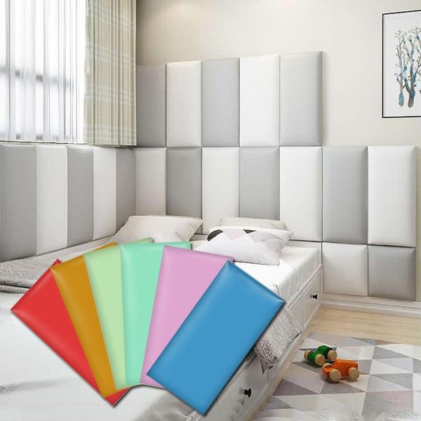 Pegatinas de pared 3D de piel sintética, pegatina de espuma de PE, papel tapiz autoadhesivo impermeable para sala de estar, dormitorio, guardería, decoración del hogar