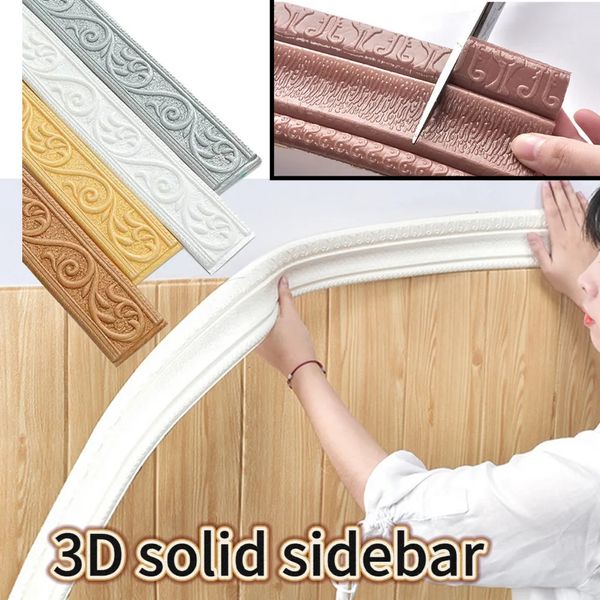 Stickers muraux 3D bandes de bord en mousse auto-adhésives imperméables plinthes coin taille ligne autocollant papier peint bordure décorations pour la maison 231009