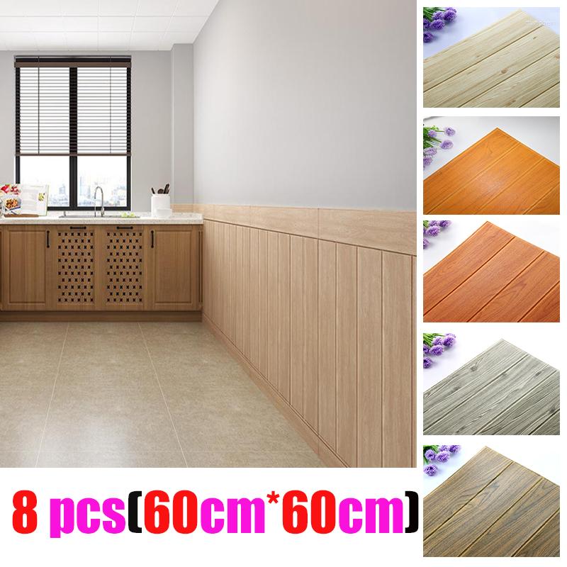 Pegatinas de pared de espuma 3d de madera, papel tapiz autoadhesivo impermeable, decoración para sala de estar, baño, decoración del hogar, pegatina Vintage