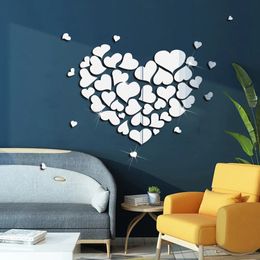 Autocollants muraux miroir en forme de cœur 3D, pour décoration de salon, chambre à coucher, autocollant auto-adhésif en acrylique imperméable, DIY bricolage, 231211
