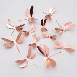 Wall Stickers 3D Imitatie Dragonfly Sticker Wedding Party Decoratie PVC Metalen textuur Goud zilveren vlinder Home Decor 230822