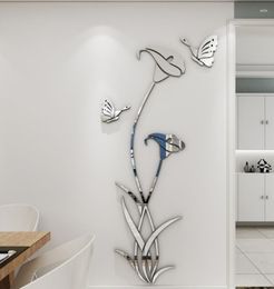 Pegatinas de pared 3D, pegatina de flores grandes, calcomanías espejadas acrílicas, fondo de TV para decoración del hogar, papel tapiz moderno, puerta artística