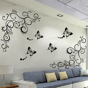 Stickers muraux 3D prix le plus bas calssic noir papillon fleur autocollant décor à la maison affiche flore papillons TV mur belle décoration 230829