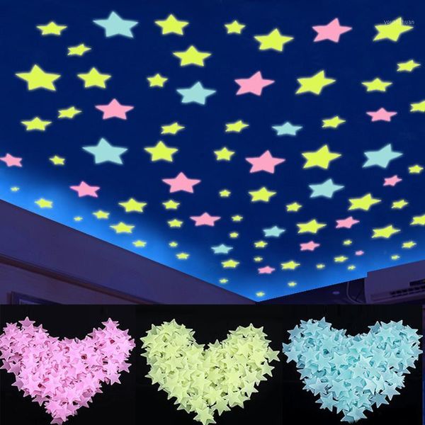 Pegatinas de pared 3D estrellas luminosas pegatinas de puntos que brillan en la oscuridad fluorescente para niños habitación de bebé dormitorio techo decoración del hogar1