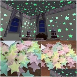 Autocollants muraux étoiles lumineuses 3D brillent dans le noir, décoration de maison pour chambre d'enfants, décalcomanie de salon, livraison directe, jardin Dhrgt