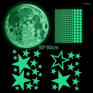 Muurstickers 3D Luminous sticker Moon Star Dots gloeien in de donkere nacht plafondstickers muurschilderingen thuiskamer slaapkamer decoratie