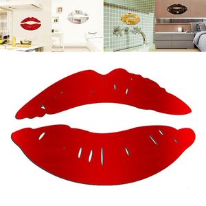 Muurstickers 3D Spiegel Lip Verwijderbare Sticker DIY Art Mural Home Room Decor Acrylic Decal Tryc889