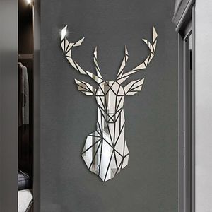 Pegatinas de pared espejo 3D estilo nórdico acrílico cabeza de ciervo pegatina extraíble Mural para DIY hogar sala de estar decoraciones 230422