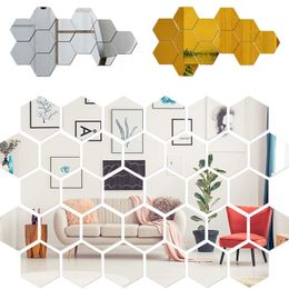 Pegatinas de pared 3D espejo pegatina hexágono acrílico autoadhesivo azulejo calcomanías panal calcomanía para sala de estar dormitorio DIY decoración del hogar 230615