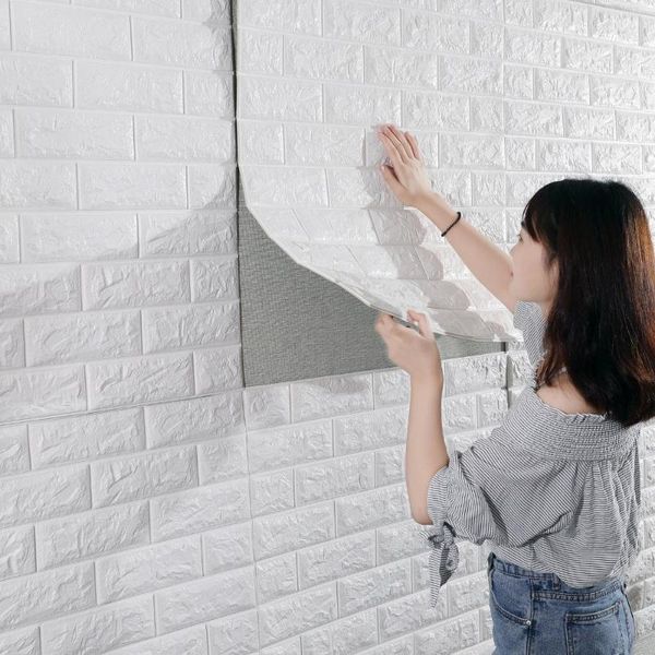 Pegatinas de pared 3D papel ladrillo piedra patrón autoadhesivo impermeable 70 77 cm para dormitorio niños habitación papel tapiz