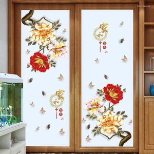 Pegatinas de pared 3D peonía estilo chino DIY arte calcomanía decoración romántica flor calcomanías Mural fondos de pantalla