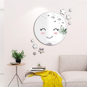 Muurstickers 3d planeet sterren spiegel sticker home decor cartoon smile acryl decoratief voor kinderen baby slaapkamer