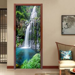 Stickers muraux 3D Po Papier Peint Cascade Nature Paysage Porte Autocollant PVC Étanche Autocollant Mural Papel De Parede Décor À La Maison 230720