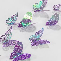 Stickers muraux 3D violet bleu papillons creux papillon pour chambres d'enfants maison réfrigérateur décor bricolage art mural chambre 12 pièces 231101