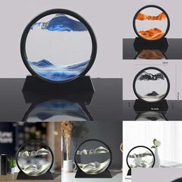 Muurstickers 3D Drijfzand Decor Schilderen Rond Glas Bewegend Zand Foto Kunst In Motion Display Vloeiend Frame Desktop Woonkamer Dro Dhqns