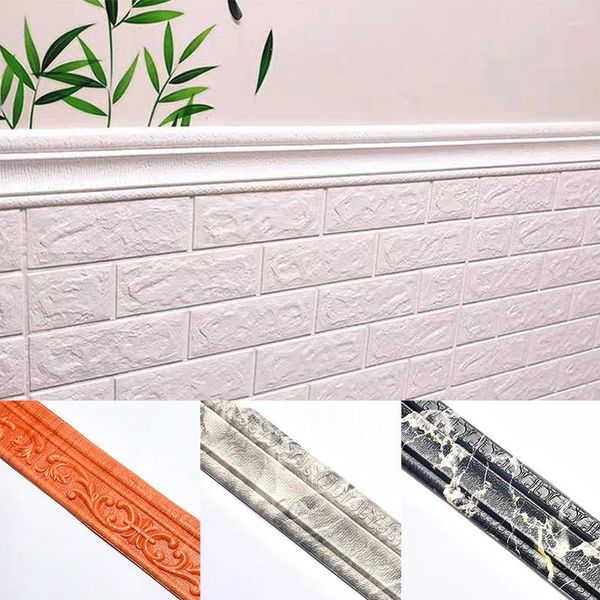 Pegatinas de pared Estéreo 3D Línea de rodapié autoadhesiva Color sólido Bandas de borde de espuma Marco de fondo impermeable y anticolisión