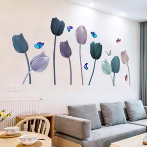 Muurstickers 3d stereo tulpen bloemen esthetische tiener kamer stickers huiskantoor decor muurstickers kunst posters zelf kloppende pvc