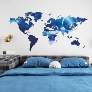 Muurstickers 3D driedimensionale blauwe wereldkaart sticker creatieve transformatie slaapkamer decoratie behang zelfklevend