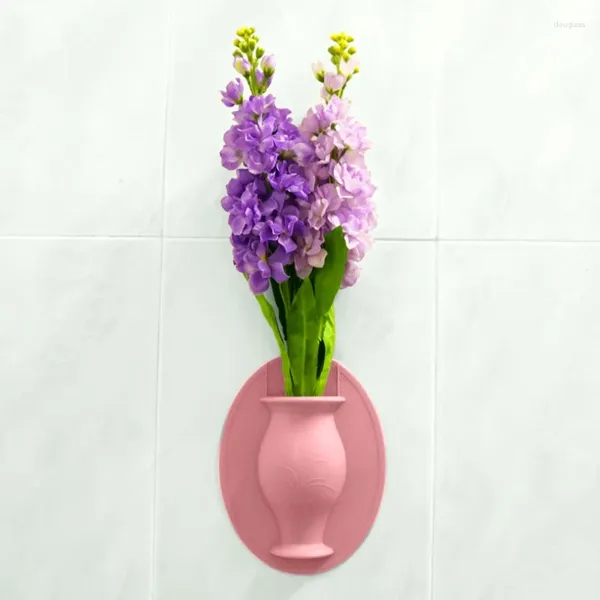 Pegatinas de pared Florero 3D Etiqueta de flor falsa Gel de sílice Agujero Pasta libre Decoración de jarrones tridimensionales