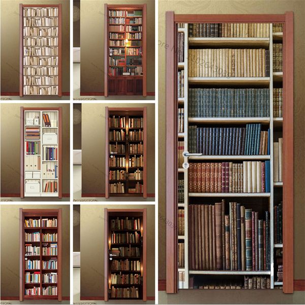 Pegatinas de pared 3D Vinilo Librería Etiqueta de la puerta Papel tapiz para dormitorio Estudio Decoración Adhesivo DIY Biblioteca Póster Diseño para el hogar Decoración Murales 230720