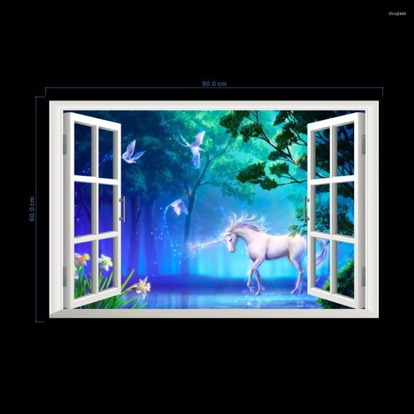 Pegatinas de pared ventana 3D paisajismo bosque roto en cuatro estaciones pegatinas para el caballo blanco del caballo del caballo del caballo del hogar decoración de calcomanías en el hogar