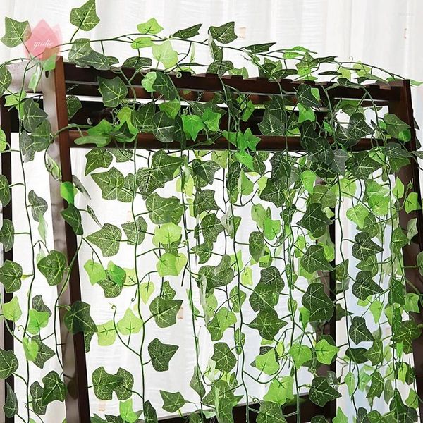 Pegatinas de pared 3 unids seda verde artificial hoja colgante guirnalda plantas hojas de vid bricolaje para el hogar fiesta de boda baño decoración del jardín
