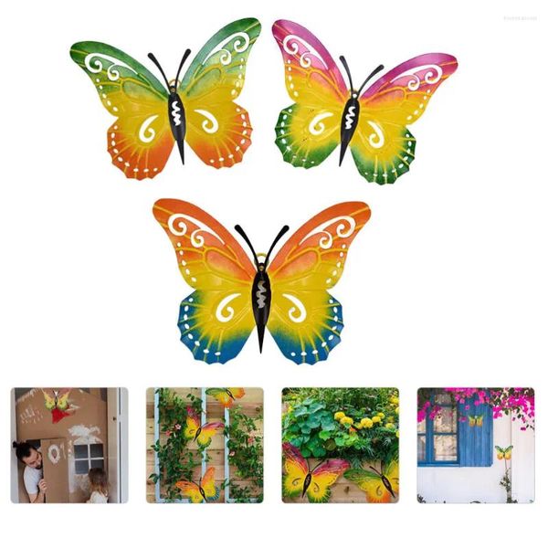 Autocollants muraux 3 pièces papillons en fer, ornement suspendu, décoration artistique pour la maison