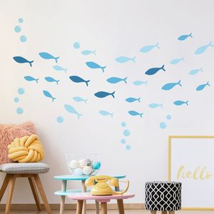 Stickers muraux 42pcsset bleu poisson vinyle wallsticker pour bébé enfants chambre salle de bain bricolage océan scène pépinière décoration art pa169 230822