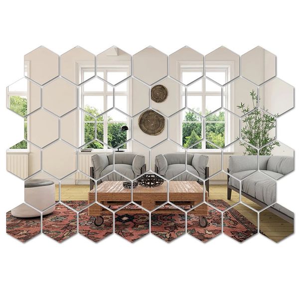 Stickers muraux 45pcs miroir autocollant hexagone art bricolage carreaux décoratifs ménagers 231202