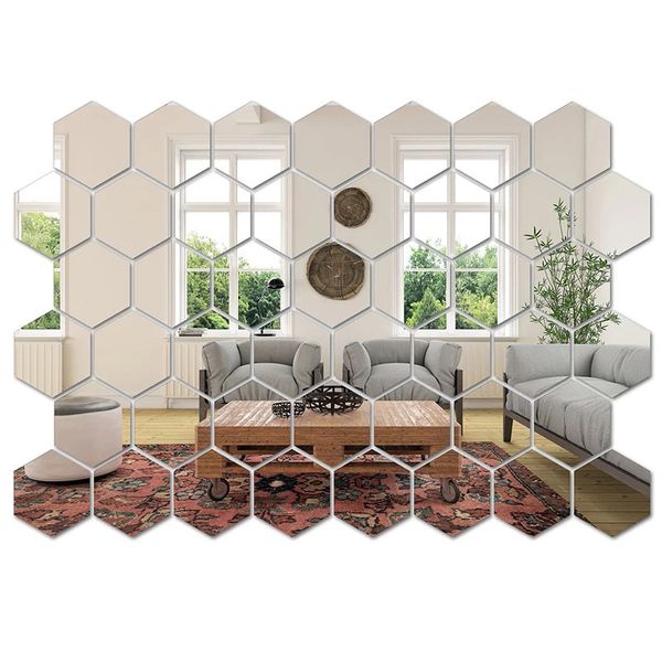 Stickers muraux 45pcs miroir autocollant hexagone art bricolage carreaux décoratifs ménagers 231211
