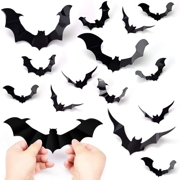 Pegatinas de pared 483624 Uds. Pegatinas de pared de murciélagos de Halloween, decoraciones para el hogar, interior y exterior, pegatinas 3D de murciélagos aterradores para ventana de tamaño mixto 231005