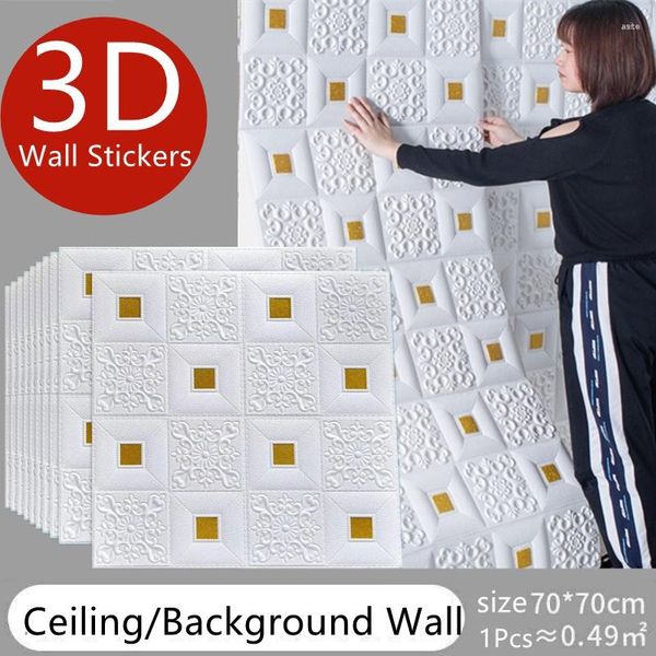 Pegatinas de pared 5/10 Uds. 10 tipos 3D Diy pegatina impermeable 70 70cm papel tapiz techo sala de estar dormitorio techo papeles autoadhesivos