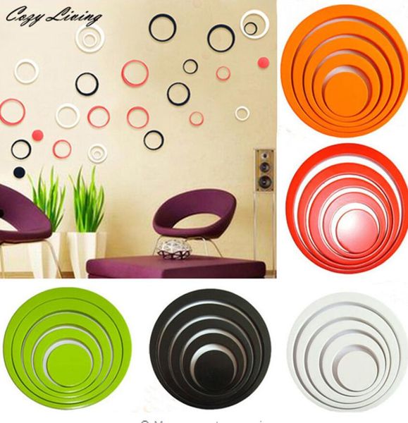 Stickers Muraux 5 Couleurs 5 PCS Intérieur Décoration Cercles Creative Stéréo Amovible 3D DIY Sticker Mural Géométrique Papier Peint # F # 40D8