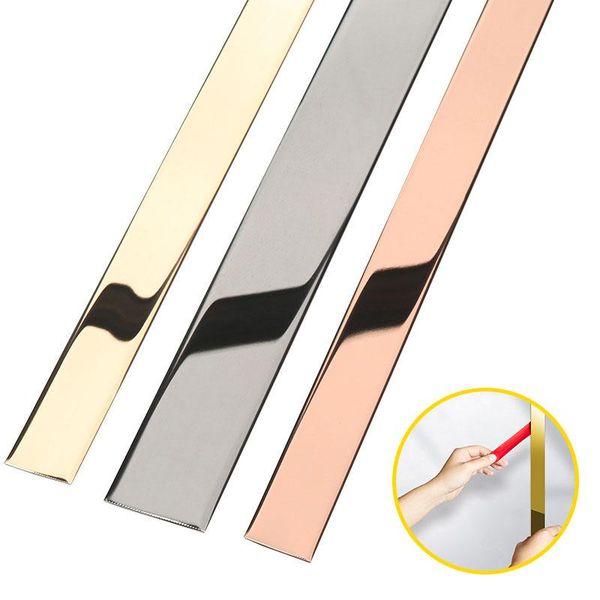 Pegatinas de pared de 5 metros de acero inoxidable, pegatinas de líneas decorativas planas, fondo dorado de titanio plateado, tira de borde de techo autoadhesiva