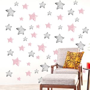 Autocollants muraux 56 étoiles roses grises peintes à la main, sparadrap en vinyle amovibles pour chambre d'enfants et filles, décoration de chambre à coucher, 230822